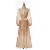 Vestido Longo Feminino Moda Transfronteiriça Estampado de Manga Longa Flare com Amarração na Cintura, Efeito Emagrecedor e Apliques de Strass