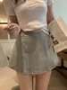 Falda plisada con forro, falda deportiva de longitud media, falda corta casual gris de cintura alta de moda, falda de línea A, falda de verano para mujer