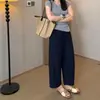 26 Lino Tencel Sencillo y Elegante Estilo Perezoso Petite Acortados Verano Pantalones de Pierna Ancha Nuevos Sueltos Casuales