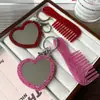 Espejo en Forma de Corazón Peine Pequeño Peine de Acrílico Colgante de Peine Accesorio de Bolso Simple Versátil Llavero con Mango de Peine Portátil