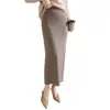 Saia Midi Longa de Tricô Simples Lisa de Cor Sólida Cintura Alta Reta Mistura de Lã Cashmere para Pessoas Altas Solta Valoriza Versátil