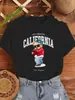 Camiseta de Mujer Rapper Bear Los Angeles con Estampado de Letras Casual de Manga Corta de Algodón para Verano Hip Hop Cuello Redondo Streetwear