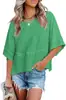 2025 Europeu e Americano Amazon Venda Cruzada Mais Vendida Novo Estilo Patchwork Cor Sólida Manga Sino Casual Solta Camiseta Roupas Femininas