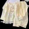 Pijama de Dibujos Animados Lindo para Niños Primavera y Otoño Manga Larga Pantalón Largo Algodón Delgado Set de Nube para Niñas Cuello Solapa Dibujos Animados Ropa de Casa