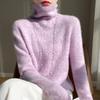 Ropa de primera línea otoño e invierno nuevo cuello alto 100 suéter mujer hueco taladrado en caliente cuello alto cachemir tejido base lana
