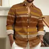Camisa de Manga Larga a Rayas de Bloques de Color para Hombre Parche de Rayas Azul Marino Blanco Cardigan con Solapa Camisa Casual Primavera Otoño