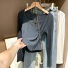 4518# playera base de terciopelo de doble cara real para mujer con abrigo grueso forrado de vellón de otoño e invierno, camiseta de manga larga con línea de espina de pescado