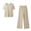 Conjunto de Pijama para Mujer con Colores Contrastantes, Falso Dos Piezas, Seda Helada Fresca, Copas Ajustables, con Almohadillas en el Pecho, Ropa de Casa