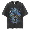 Tamanho Europeu Transfronteiriço Camiseta Vintage Lavada Street Hip-Hop Anime Dragon Ball Estampa de Desenho Gráfico Casual Verão