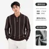 Camisa polo de malha jacquard com listras verticais e gola para homens no outono, estilo old money, texturizada, modelagem solta, manga longa, suéter casual para homens
