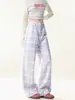 Pantalones Casuales de Pierna Ancha Estilo Americano Dopamina para Mujer, Nuevos de Cintura Alta Sueltos de Pierna Recta Pintados Versátiles Caídos de Largo Hasta el Suelo