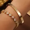 Pulsera de Acero Inoxidable con Chapado en Oro de 18 Quilates con Forma de Corazón de Amor Transfronteriza para Mujer, Conjunto de Joyas de Pulsera de Trébol de Cuatro Hojas de Lujo Ligero de Nicho de Gama Alta