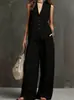 Roupas de Verão Europeias e Americanas Transfronteiriças de 2026 para Mulheres, Conjunto de Linho Estilo Preguiçoso, Colete sem Mangas + Calça de Pernas Largas, Elegante e Emagrecedor