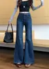 Tiro Real Retro Americano Cintura Alta Micro Acampanados Jeans Mujer Nuevo Suelto No Ajustado Pierna Ancha Pantalones de Campana 25846