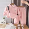 2026 Nuevo Conjunto con Capucha Estampado Completo de Corazones para Niñas Moda de Primavera para Niñas Sudadera con Cremallera Conjunto de Dos Piezas