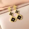 [Set] Collar de Trébol de Cuatro Hojas Accesible de Lujo Transfronterizo Pendientes para Mujer Pulsera Moda de Nicho de Gama Alta Colgante Exquisito Joyería