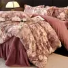Temporada de Invierno Juego de Cama de Vellón de Leche de Cuatro Piezas Estilo Colcha Vellón de Doble Cara Cálido Engrosado Funda de Edredón Vellón de Coral 1.8m Suministros