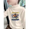 Ropa interior térmica de felpa cepillada para niños, cuello semi-alto, cálida para niños, top para bebé Otoño/Invierno, versátil para Otoño, ropa interior casual