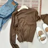 Suéter tejido básico de punto liso de cuello redondo para mujer, suave y amigable con la piel, contiene lana de oveja, top base de punto fino para otoño