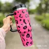 Nuevo Modelo 2024 Taza para Coche de 40 oz con Asa, Taza Aislada con Popote, Taza de Hielo para Mantener Frío Montada en Coche, Taza de Agua de Vaca con Estampado de Leopardo