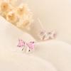 Pendientes de lazo de diamantes, pendientes coreanos súper brillantes de color rosa, pequeños pendientes de circonitas ligeras, joyería de plata de lujo de alta calidad.