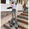 Jeans Americano Micro-flare Feminino 2024 Novo Cintura Baixa Emagrecedor Perna Larga Stretch Retrô Calças Mop Versátil