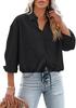 Amazon Temu2025 Nueva Moda Femenina Transfronteriza Europea y Americana Polo Solapa Bolsillo de Parche Botón Top Camisa de Encaje