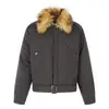 Jaqueta com Capuz Gola de Pelo de Águia Sentada Estilo Retrô Americano para Homens e Mulheres Outono Novo Estilo Solta Casual Acolchoada Quente Roupas de Algodão Tendência
