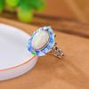 Um Veado Prata S925 Prata Esterlina Hetian Jade Vintage Velho Alta Temperatura Queimado Azul Maré Nacional Lótus Ovo Face Anel Esmalte Anel de Dedo
