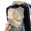 Camiseta térmica de manga larga cepillada para niñas, cuello redondo, otoño e invierno, con panel, para usar por dentro, estampado de dibujos animados, para niños de mediana y mayor edad