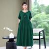 Nuevo Estilo Estilo Extranjero Ropa de Madre de Mediana Edad Vestido de Seda de Algodón Bueno de Alta Gama Verano para Mujer Talla Grande Manga Corta Color con Bolsillo de Solapa Pantalones