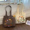 Bolsa de Mano Retro Estilo Bosque Bordado de Hongos Nylon Gran Capacidad Bolsa de Hombro con Cordón Estudiante Viaje Diario