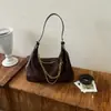 Bolso de luna creciente esmerilado transfronterizo, bolso de cadena de moda de alta gama para mujer, bolso cruzado vintage de gamuza, bolso de mano