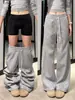 Pantalones Deportivos Casuales Gris Claro Mismo Estilo para Mujer Otoño 2026 Nuevos de Cintura Alta Adelgazantes Pierna Recta Con Felpa Pantalones de Chándal de Pierna Ancha