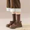 Calcetines largos de estilo japonés holgado y estilo coreano para mujer, cálidos para otoño e invierno, hasta la mitad de la pantorrilla, estilo universitario, tonos tierra, cachemira sintética, estilo versátil