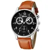Relógio de pulso quartz criativo e personalizado estilo business casual com pulseira de couro PU de três olhos falsos, relógio para estudantes com mostrador requintado e ponteiros luminosos