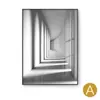 Y en el espacio del edificio blanco, negro y gris, luz y sombra, pintura decorativa, extensión visual, tamaño grande, sala de estar, sofá, pasillo, pasillo