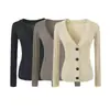 Cárdigan de Punto Retro Estilo Coreano Cuello en V de un Solo Botón Bolsillos Dobles Otoño Nueva Moda Versátil Adelgazante Temperamento Top