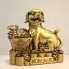 Ornamento de Tigela de Tesouro do Signo de Cão de Latão com Lingotes de Ouro para Decoração de Casa e Escritório