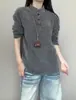 2025 Nuevo Cardigan de Otoño e Invierno Juvenil Estilo Retro Americano Casual Perezoso Cuello en V Holgado Color Sólido Versátil Moderno