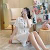 Camisón Sexy Europeo y Americano para Mujer Verano Seda de Hielo Fino Manga Corta Cárdigan Pijama para Mujer Ropa para el Hogar Pijama Camisón de Verano para Mujer