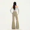 Jeans de mujer transfronterizos, ligeramente acampanados, estilo workwear, lavados, estilo americano, largos hasta el suelo, color caqui, largo extendido 2026