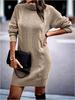Vestido Jersey de Cuello Alto para Mujer 2025 de Longitud Media Manga Larga Ajustado Bodycon Vestido Base para Otoño e Invierno en Color Verde Militar Cuello Alto