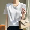 Camiseta de Manga Corta 100% Algodón para Mujer 2026 Verano Nuevo Estilo Color Sólido Cuello en V Top Holgado Estilizado que Cubre la Barriga Talla Grande