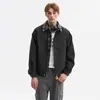 Chaqueta de cuadros escoceses marrones estilo americano con retazos, cuello camisero, chaqueta de béisbol para hombre, chaqueta casual holgada estilo granero de verano