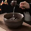 Grande Lavador de Chá de Cerâmica Grossa Estilo Japonês Padrão Martelo Lavador de Copos Artesanal Vintage Lavador de Lápis Cerâmica com Mudança de Forno Esmalte Dourado Pote de Água Criativo