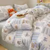 Conjunto de cama de quatro peças em gaze dupla camada Classe A, algodão puro, novo design de desenho animado, lençol de solteiro, capa de edredom, conjunto de três peças para dormitório 4