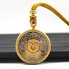 Collar Colgante Thangka Redondo Dorado Pintado a Mano Zodiaco Santo Patrono Dios Amarillo de la Riqueza Tara Verde Thangka Venta al por Mayor