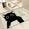 Tapete de Chão Absorbente de Secagem Rápida para Banheiro Gato Preto Desenho Animado Lama Diatomácea Vaso Sanitário Porta do Vaso Sanitário Tapete Antiderrapante para Pés Tapete de Entrada