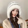 Gorro de punto grueso y cálido estilo Fair Isle para mujer de invierno, forrado de polar, gorro de lana con protección para las orejas estilo mongol, gorro Lei Feng para circunferencia de cabeza grande